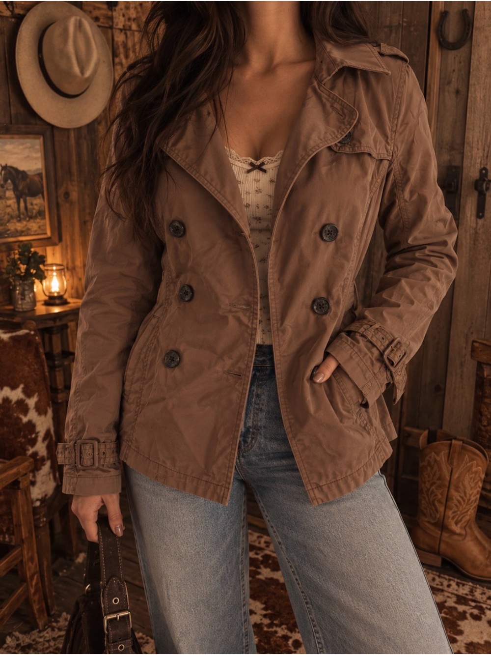 Y2K ABERCROMBIE & FITCH BROWN DOUBLE BREASTED TRENCH JACKET 🤎